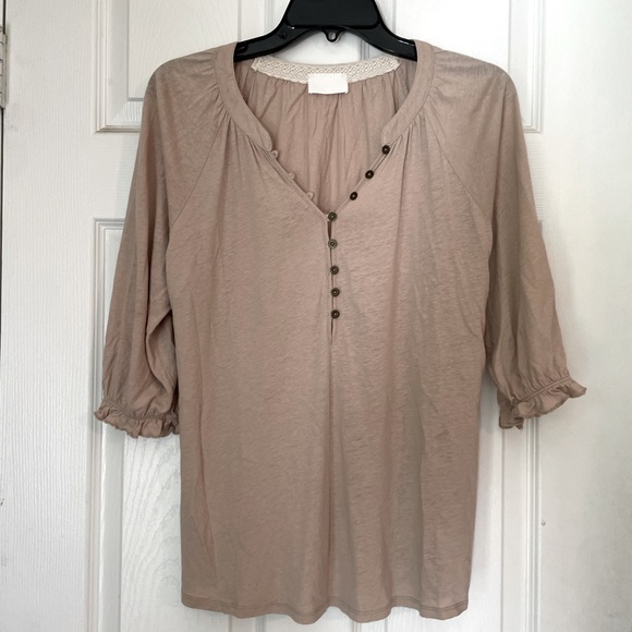 Women’s blouse peasant like, dusty rose/cream color unknown brand S-M size - Picture 1 of 5